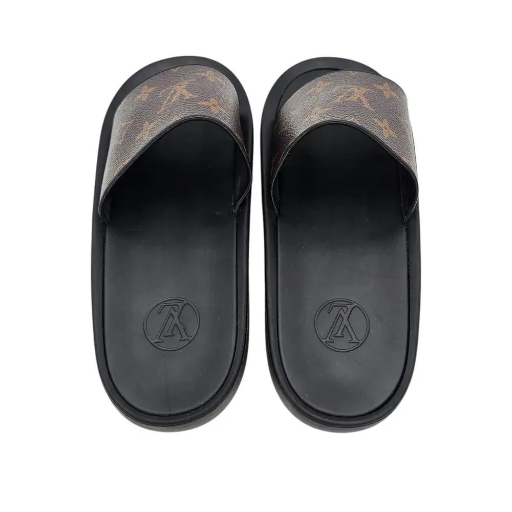 Louis Vuitton Sunbath Slide Sandal Flat Gold Brown Monogram Canvas Size 37 US 7 - Picture 4 of 10